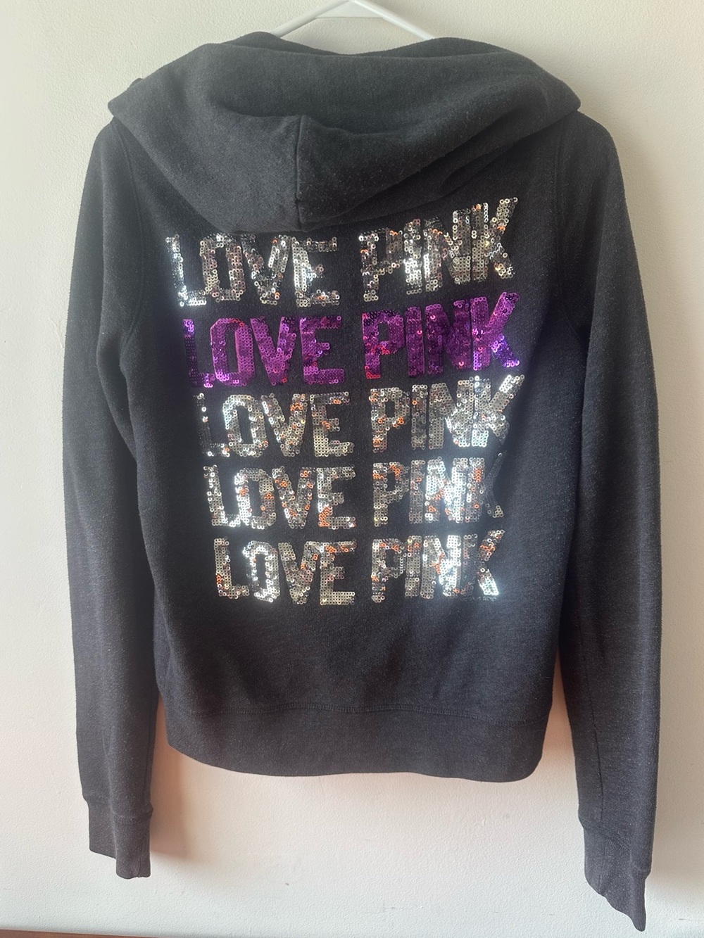 Victoria’s Secret Pink Vintage Gray Purple Sequin Bling Hoodie M